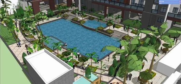 Modern High-Rise Residential Building with Commercial Space, Offices, and Swimming Pool – 29 Floors in SketchUp Model