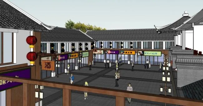 Sketchup Business Model | Multi story Commercial Street, Chinese Style