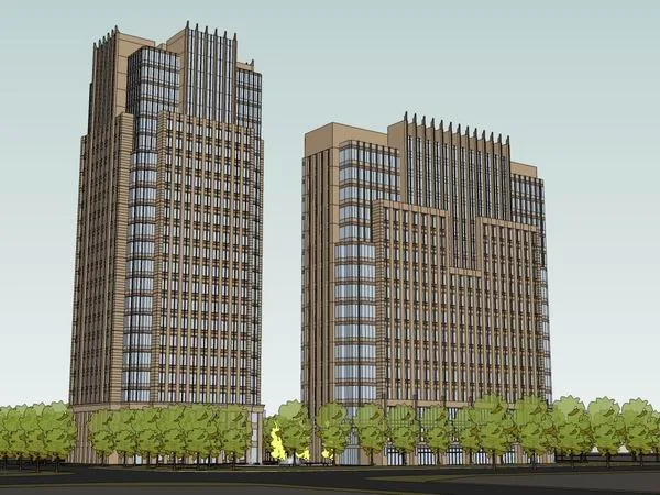 SketchUp Office Model | High-Rise Classical Style Office Building