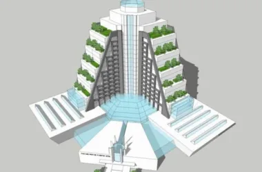 Modern High-Rise Trapezoidal Hotel Model in SketchUp-BIM WORLD