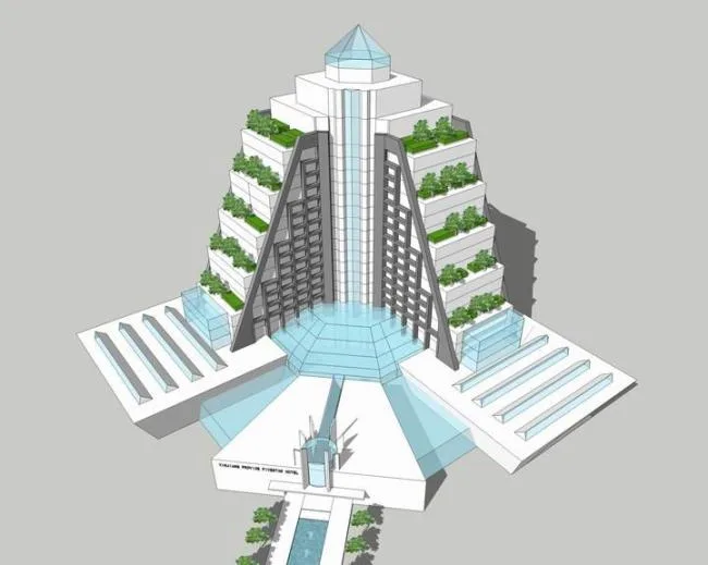 Sketchup Hotel Model | High rise trapezoidal hotel, modern style