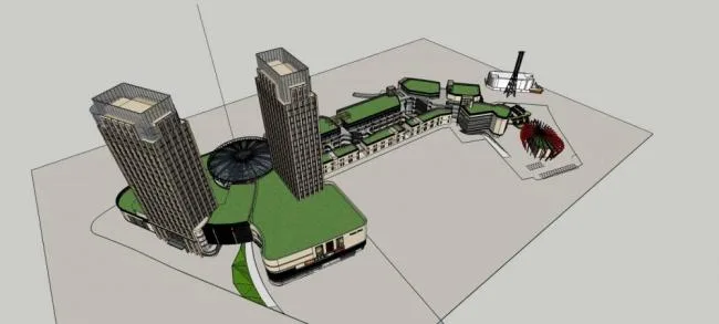 Sketchup Complex Model | Jinke Jin Street, High rise Hotel Office, Shopping Mall, Multi story Commercial Skirt, Simplified European Style