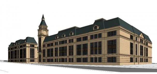 Sketchup School Model | Multi story Primary and Secondary School, Teaching Building, Educational Architecture, Classical Style