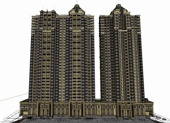 Sketchup Residential Model | Super high-rise residential, ground floor commercial, classical style