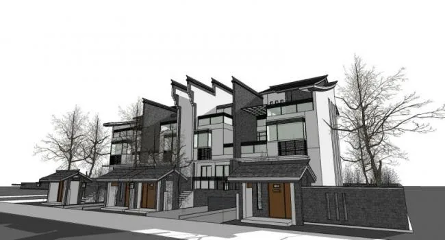 Huizhou-Style Detached Villa Model in SketchUp | Traditional Chinese Architecture