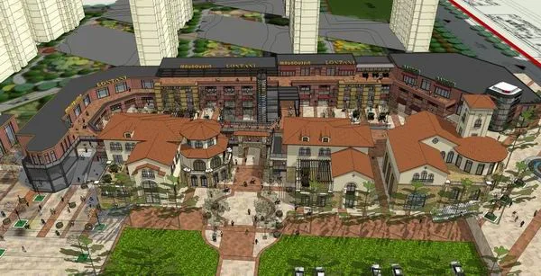 Sketchup Business Model | Multi story commercial street, pedestrian street, classical Spanish style