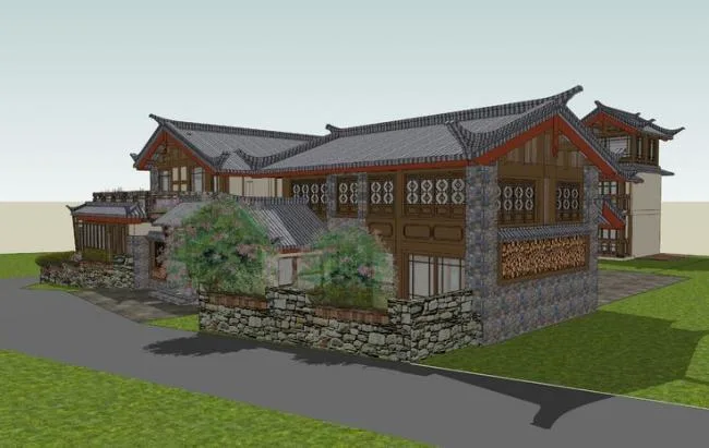 SketchUp Hotel Model: Multi-Story Chinese-Style Residence Inspired by Shuhe Ancient Town