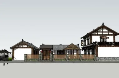 SketchUp Multi-Story Chinese-Style Hotel and Homestay Model-BIM WORLD