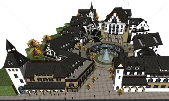 Sketchup Business Model | Multi story Swiss style commercial street, European style, classical style