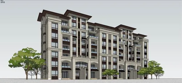 Sketchup Residential Model | Multi story Residential Building, Classical Style, 7 Floors
