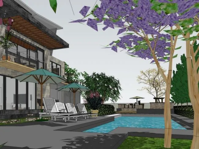 Sketchup Landscape Model | Villa Courtyard Landscape, Modern Style