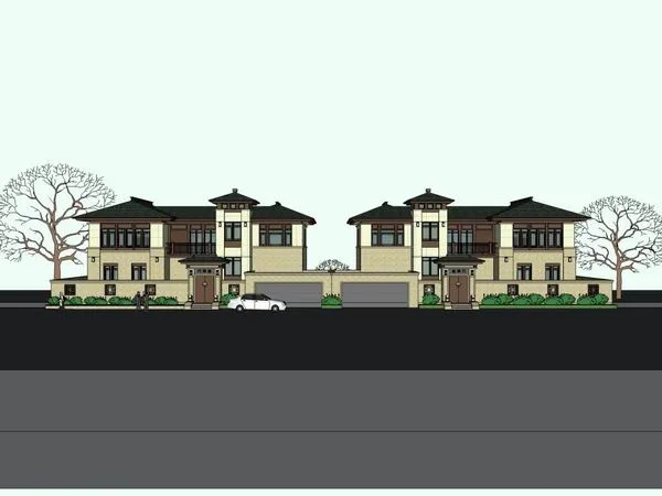 Sketchup Villa Model | Twin Villa, Classical Style