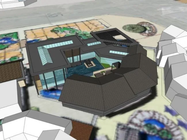 SketchUp Business Model: Multi-Story Sales Office in Oriental Neoclassical Modern Chinese Style