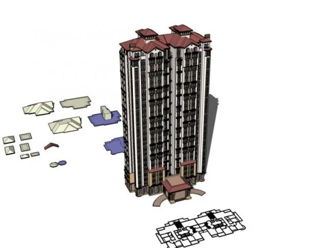 Sketchup Residential Model | High rise Residential Buildings, Classical Style
