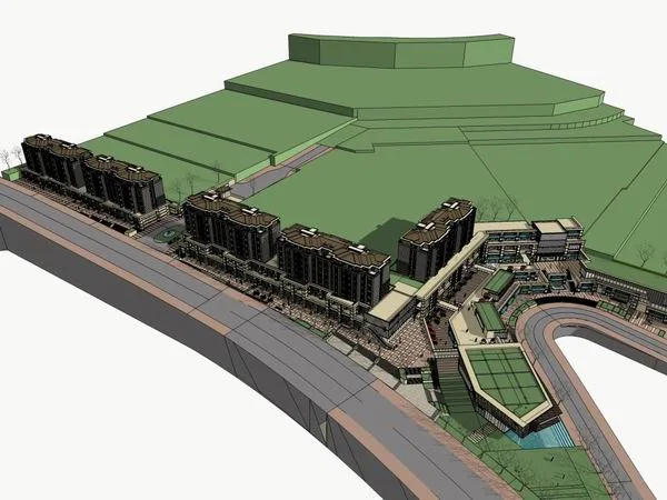 Sketchup Business Model | Multi story office building, residential, commercial, classical style