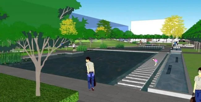 Sketchup Landscape Model | Office Space Garden Area Landscape, Modern Style