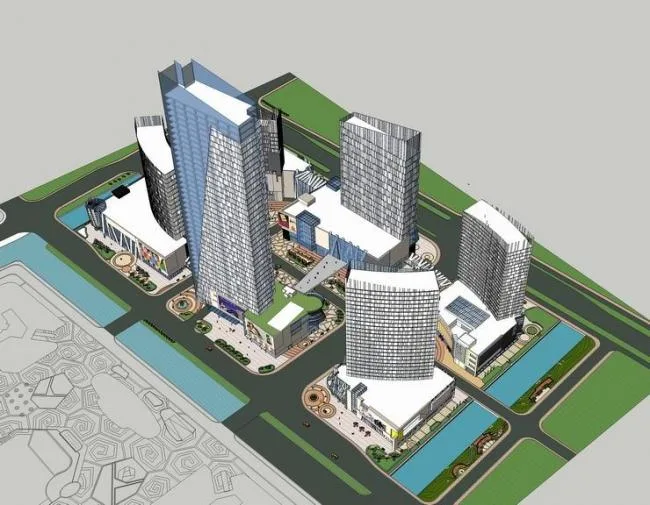 Sketchup Complex Model | Multi story High rise Mixed Commercial Complex, High rise Office Building, Modern Style