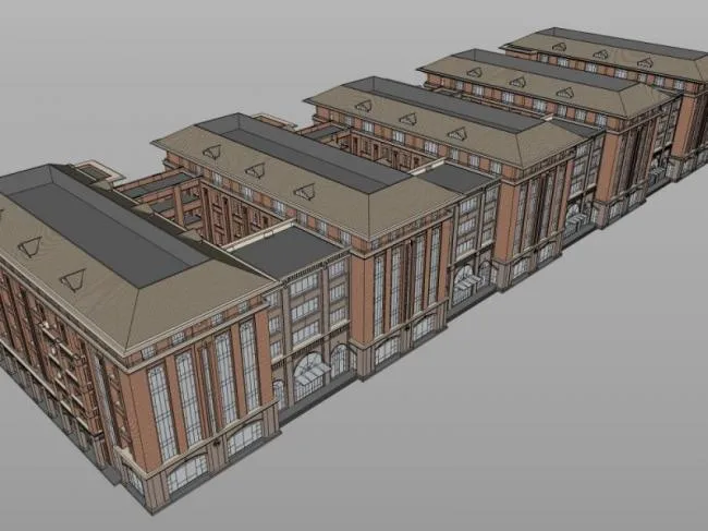 Sketchup Business Model | Multi story Commercial Street, Modern Style
