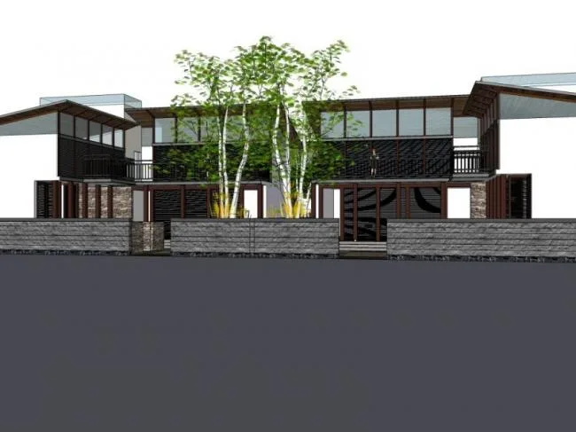 Modern Chinese Style Courtyard Residential Model in SketchUp