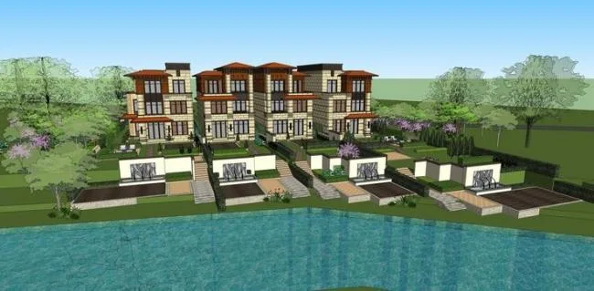 Sketchup Villa Model | Row Villa, English Style, Landscape, Water View