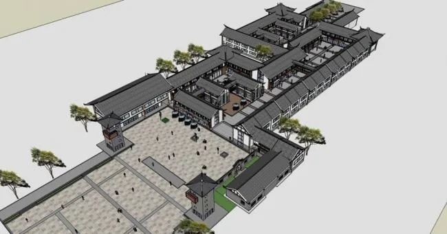Sketchup Business Model | Multi story Commercial Street, Chinese Style