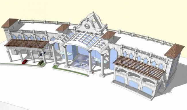 Tuscan and Spanish Style Hotel Clubhouse SketchUp Model with Classic Curved Design