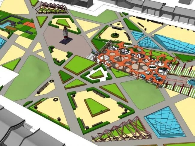 Sketchup Landscape Model | Square Landscape, Modern Style