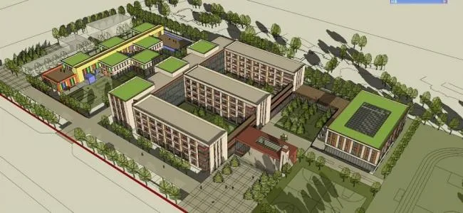 Modern Multi-Story Elementary and Kindergarten School Model in SketchUp