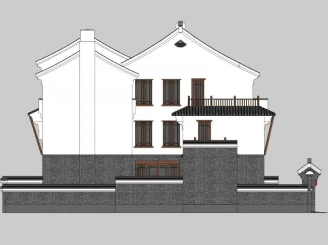 Sketchup Villa Model | Twin Villa, Modern Chinese Style