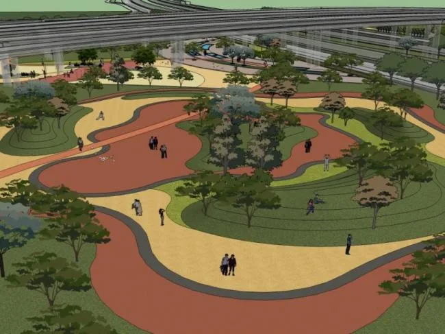 Sketchup Landscape Model | Park Landscape Under Overpass, Modern Style