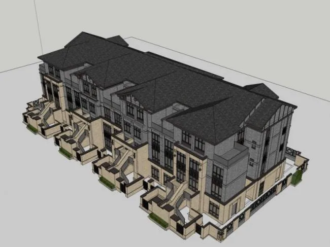 Sketchup Villa Model | Row Villa, Chinese Style