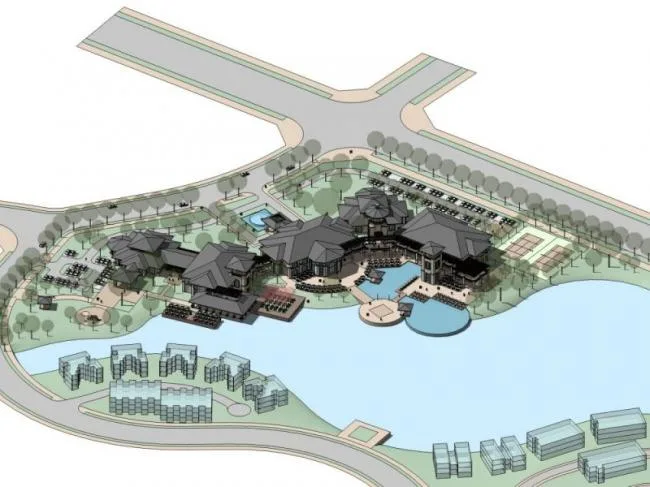Sketchup Business Model | Low rise Mountain Club, Modern Style