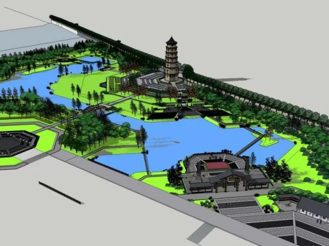 Sketchup Landscape Model | Park Landscape, Waterfront Landscape, Chinese Style
