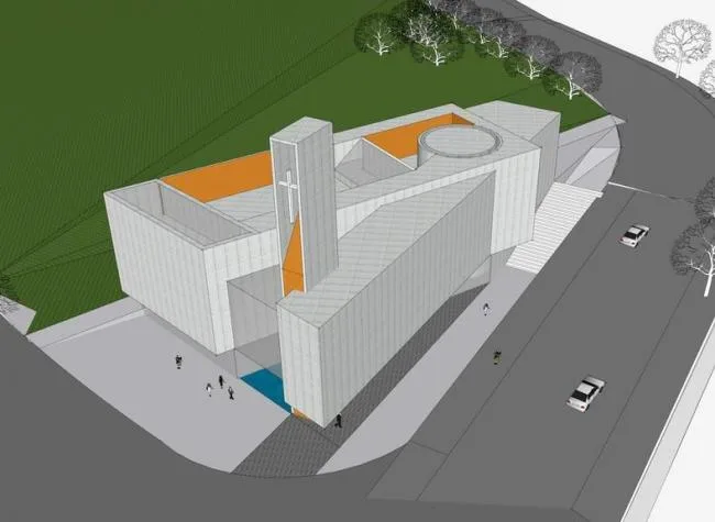 SketchUp Cultural Model: Modern Multi-Story Church and Chapel Architecture