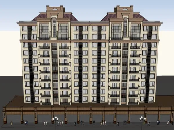 Sketchup Residential Model | High rise residential apartments, bottom commercial, classical style