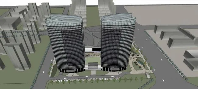 Sketchup Complex Model | High rise commercial complex, office hotel, modern style, commercial podium