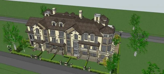 Sketchup villa model | Five piece villa, townhouse, stacked villa, North American style, European classical style