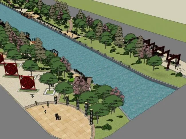 Sketchup Landscape Model | Waterfront Landscape, Modern Style
