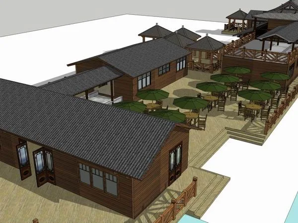 SketchUp Business Model | Multi-story Farmhouse Clubhouse, Commercial, Classical Style