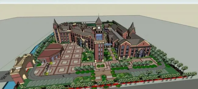 Sketchup School Model | Multi story School, Teaching Building, Educational Building, British Style, Classical Style, Sloping Roof