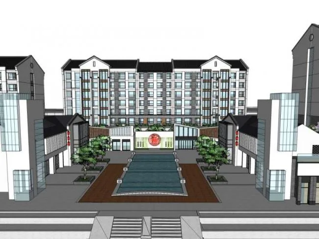 Sketchup Residential Model | Multi story Residential, Ground Floor Commercial, Chinese Style