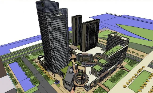 Sketchup Complex Model | Multi story High rise Complex, Office Building, Residential, Ground Floor Commercial, Modern Style