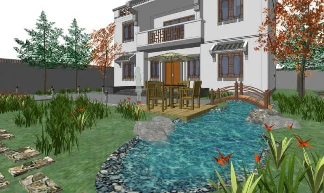 Sketchup Landscape Model | Chinese Courtyard Landscape