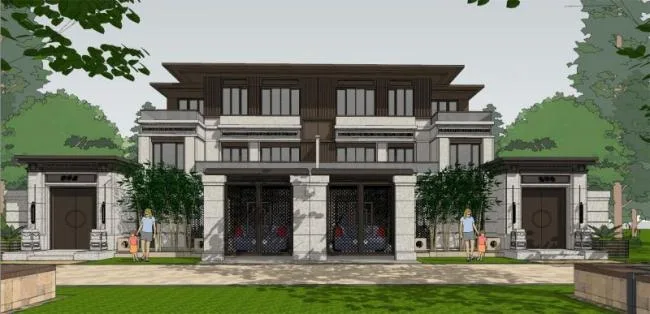 SketchUp Villa Model: Modern New Asian Style Row House