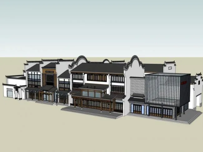 Sketchup Business Model | Multi story Commercial Street, Chinese Style