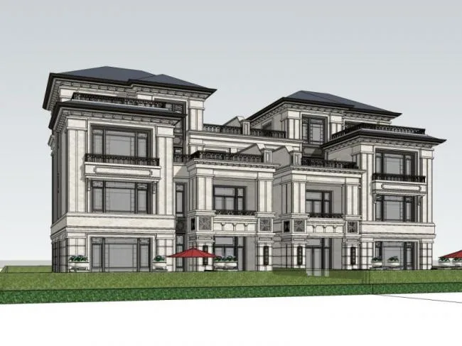 Sketchup Villa Model | Twin Villa, Classical Style
