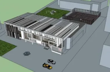 Modern Multi-Story Office Building with Sports Field | SketchUp Office Model-BIM WORLD