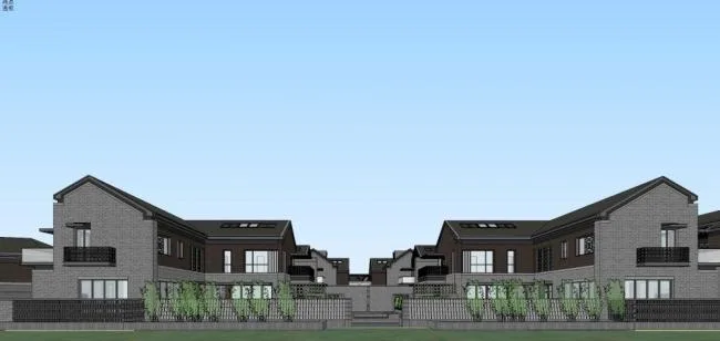 SketchUp Villa Model: Modern Row Villas in New Chinese Style