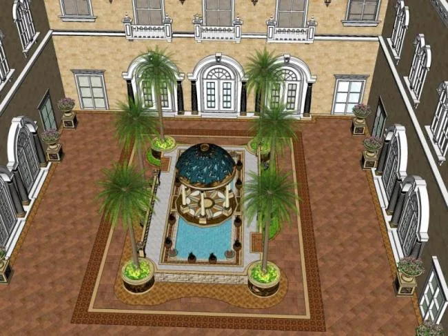 Sketchup Landscape Model | Courtyard Landscape, European Style, Classical Style