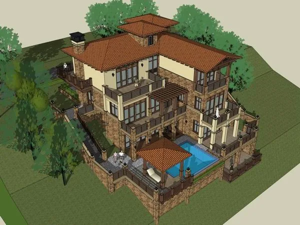 Sketchup Villa Model | Single Family Villa, Classical Style
